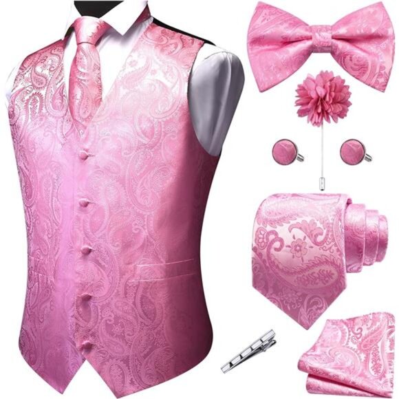 Men's V-Neck Suit Vests 7PCS Pink